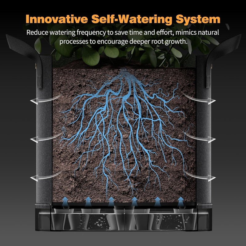 Patigrow Store أكياس زراعة ذاتية السقي، عبوة 5 قطع سعة 3 جالون، أوعية قماش غير منسوج بسماكة 420 جرام مع مقابض معززة وحلقات متعددة الاستخدامات، لتدريب النباتات بضغط منخفض على الفواكه والخضروات والزهور - Image 2